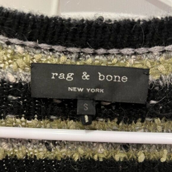 Rag & Bone Womens Striped Knit Cardigan Sweater Black/Green/Gray Wool Blend Size - Picture 8 of 9